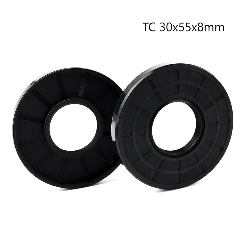 Xike Oil Shaft Seal, Lip Seals, TC 30x55x8mm Nitrile Rubber Cover Double Lip with Spring, Oil Seals for Bearing Shafts,Rotating Shafts,etc., Black Pack of 2 - Image 2